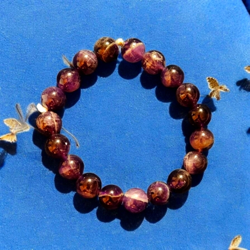 Genuine Natural Amethyst 10mm Beaded Bracelet Size 7" stretch - Picture 2 of 3